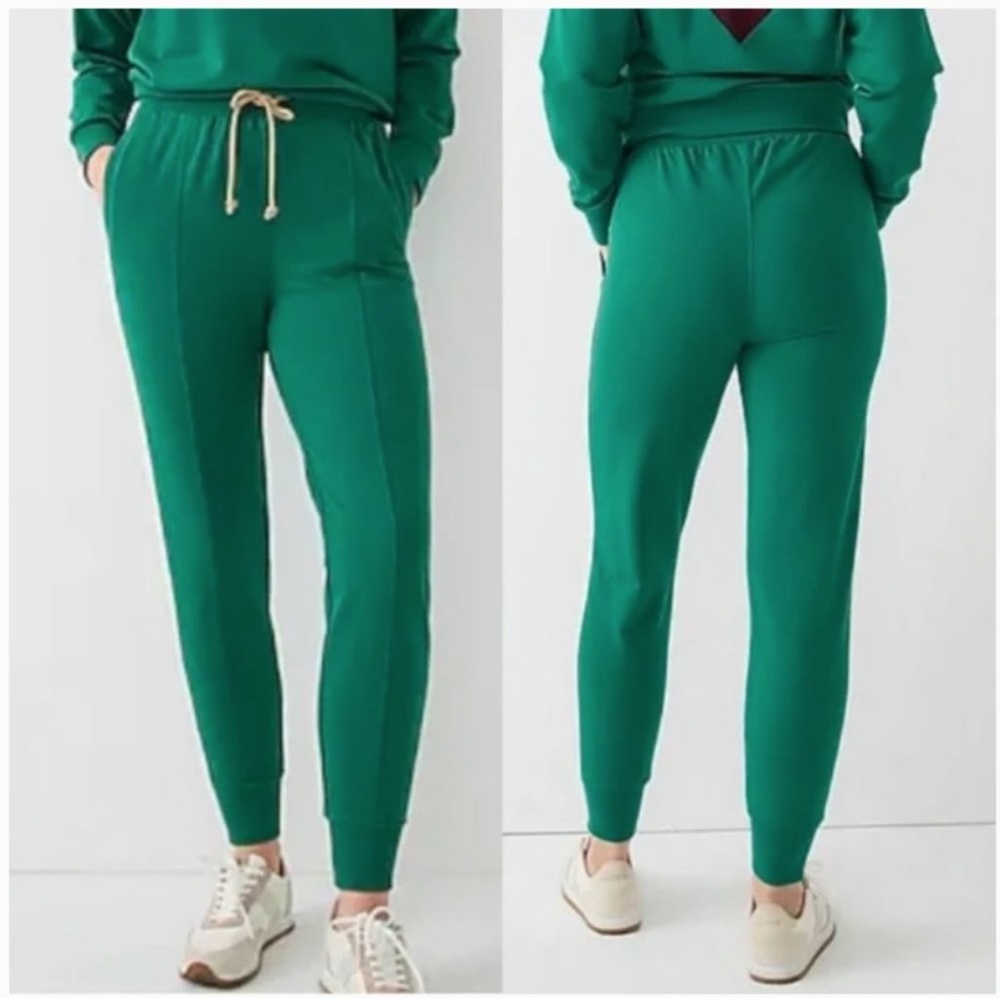 NWT JCREW Stretch terry colorblock jogger pants In Jungle green and white